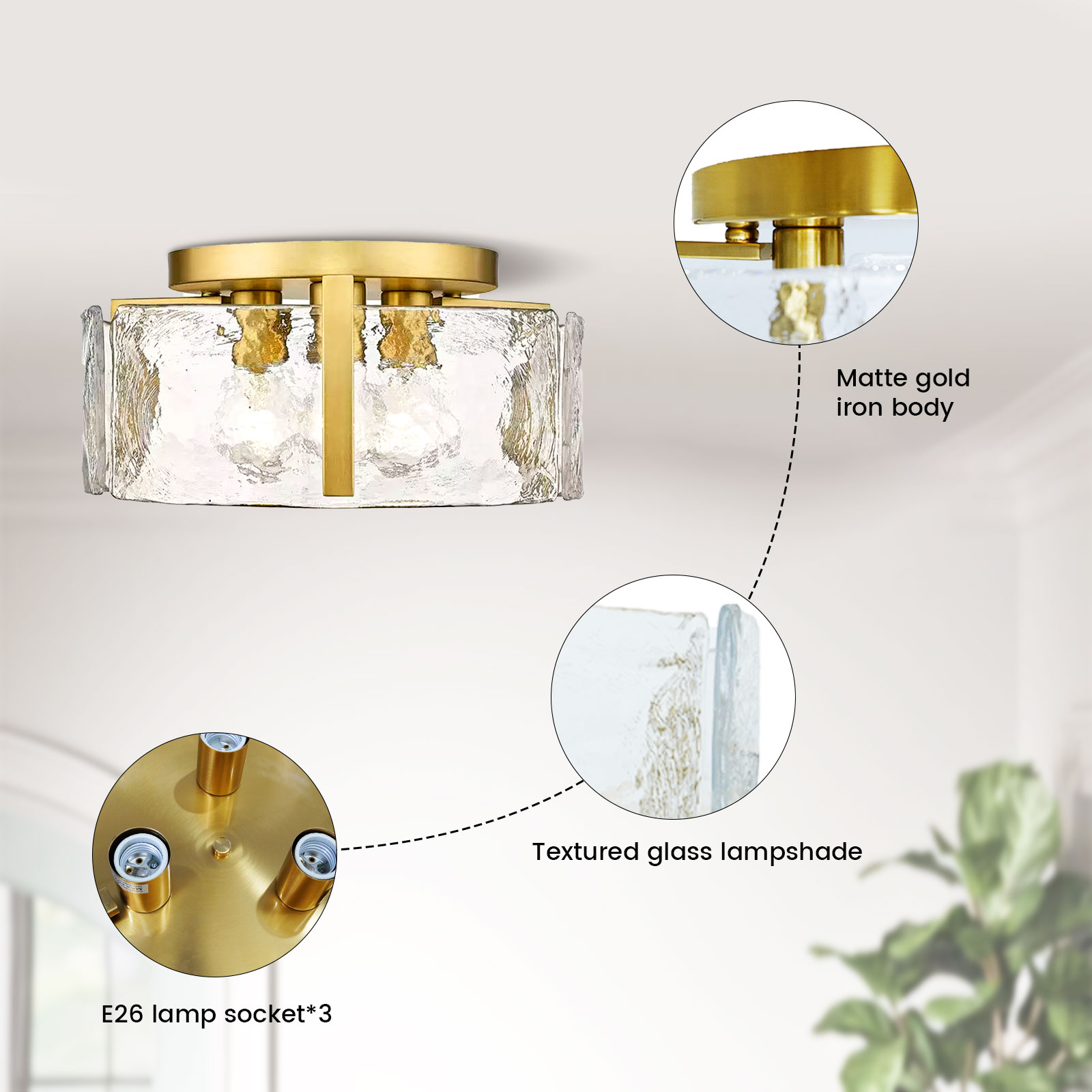Modern Glass Ceiling Light | Glass Drum Flush Ceiling light| Glass ...